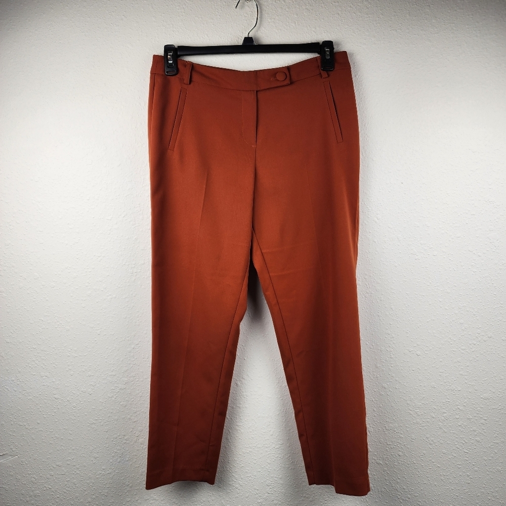 Primark Women Burnt Orange Trouser Dress Pants High Waist Career Office Size 8